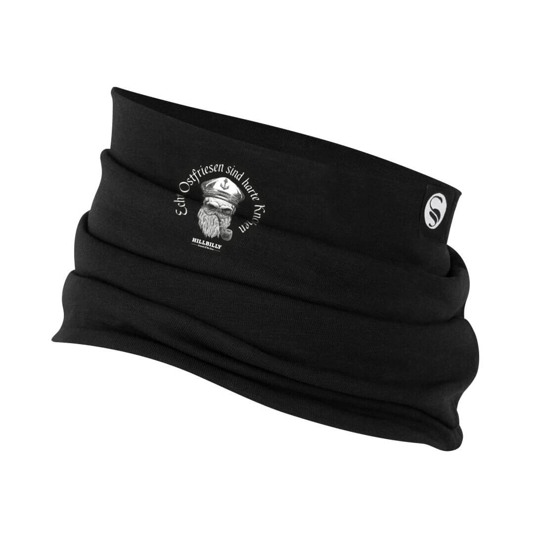 Unisex_Neckwarmer_HILLBILLY_SkullCaptain-HarteKnochen-black_01 Neckwarmer-Multifunktionstuch Unisex - Echte Ostfriesen sind harte Knochen
