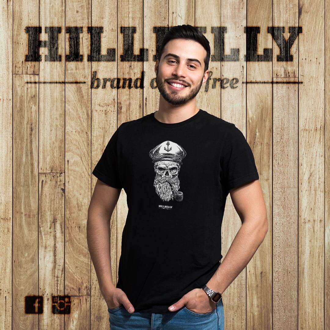 Mens_T-Shirt_HILLBILLY_SkullCaptain-black_01 Premium T-Shirt Unisex - Skull Captain
